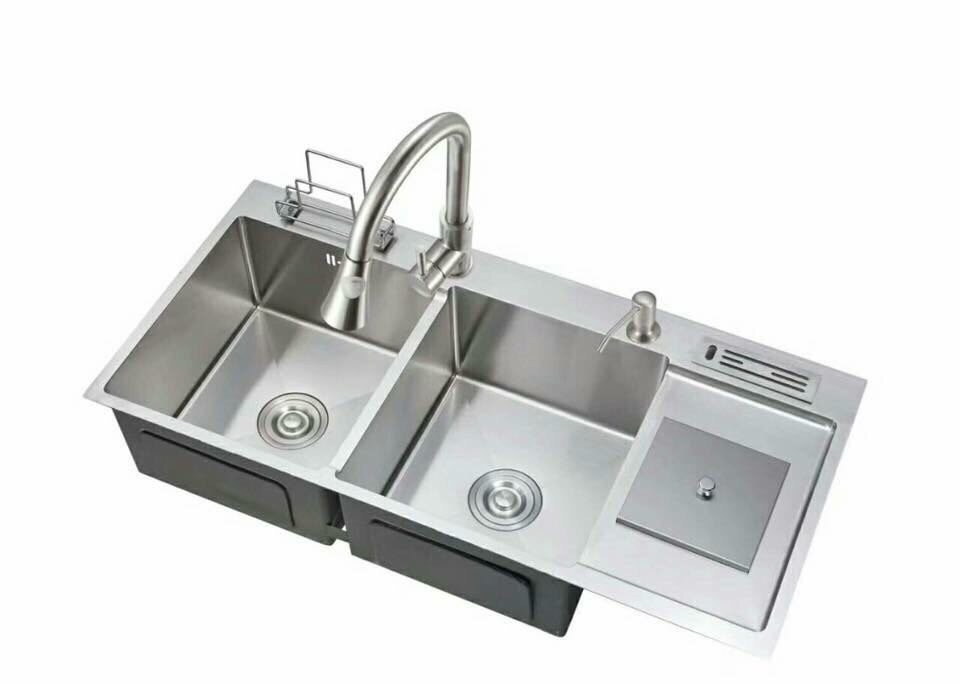 Chậu rửa chén inox 201 Lanka 2 hộc có hố rác-2635